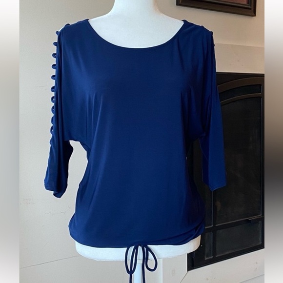 PerSeption Concept Tops - PerSeption Concept Blue Cut Out Sleeve Blouse